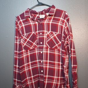 Levis Womens Red White Plaid Flannel Boyfriend Fit Button Down Shirt Size Large